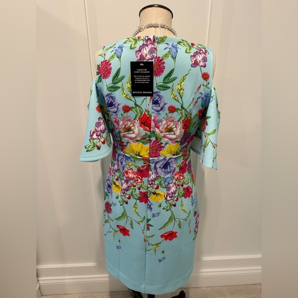 Boston Proper Garden Row Placed Print Cold Shoulder Scuba Dress - NWT - Picture 3 of 6